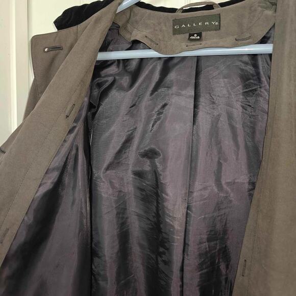 Gallery Women size 6 grey hooded trench coat fully lined front pockets - Picture 4 of 8